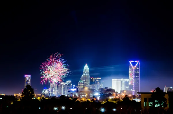 4th of july firework over charlotte skyline — Stock Photo, Image