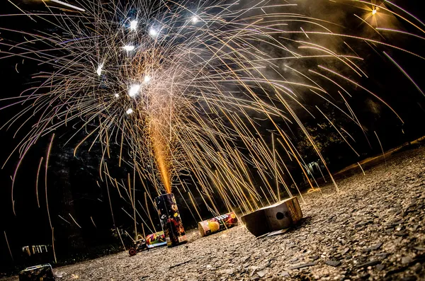 Fireworks at home in a driveway — Stock Photo, Image