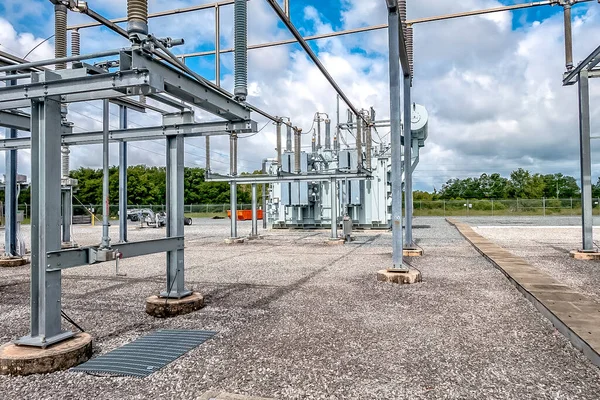 Subestação Energia Elétrica Alta Tensão — Fotografia de Stock
