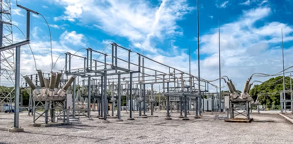 Subestação Energia Elétrica Alta Tensão — Fotografia de Stock