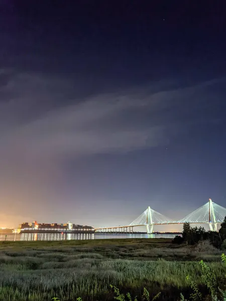 Ponte Arthur Ravenel Noite — Fotografia de Stock