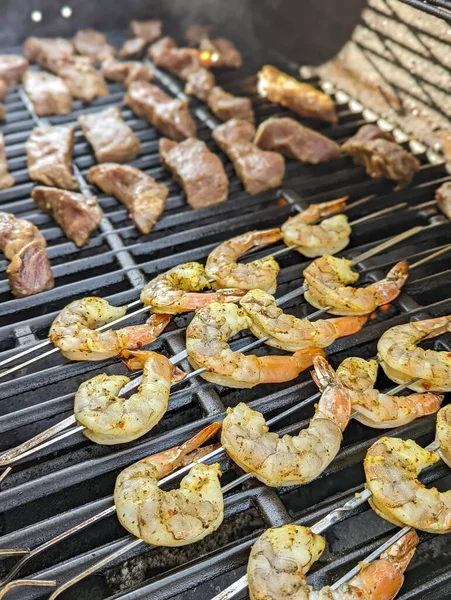 Jumbo Camarones Filete Una Parrilla —  Fotos de Stock