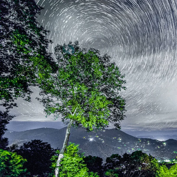 Astrofotografia Estrelas Trilhas Sobre Smoky Montanha Maggie Vale Norte Carolina — Fotografia de Stock