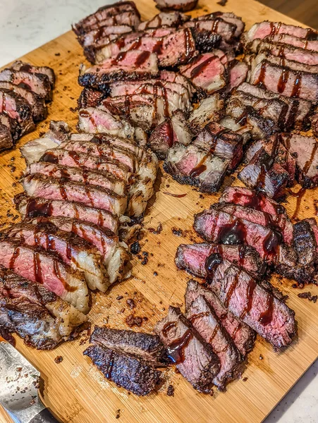 Cozido Fatiado Perfeição Dias Seco Envelhecido Strip Carne Bovina Bisonte — Fotografia de Stock