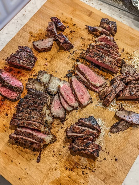 Cozido Fatiado Perfeição Dias Seco Envelhecido Strip Carne Bovina Bisonte — Fotografia de Stock