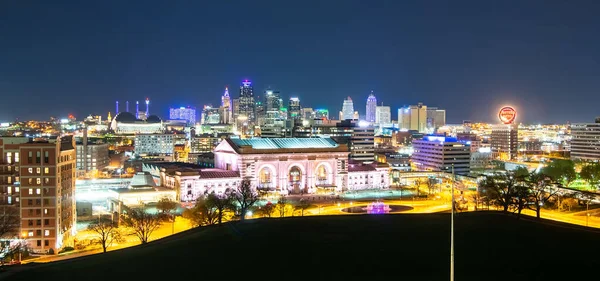 Kansas Stad Stadsgezicht Skyline Nachts — Stockfoto