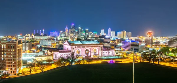 Kansas Stad Stadsbild Skyline Natten — Stockfoto