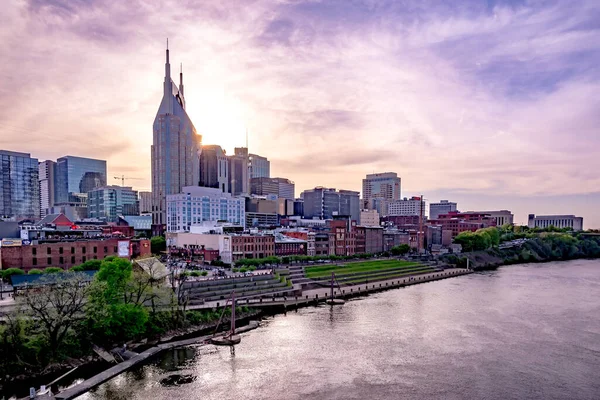 Nashville Tennessee Skyline Cidade Pôr Sol Águaa Partir — Fotografia de Stock