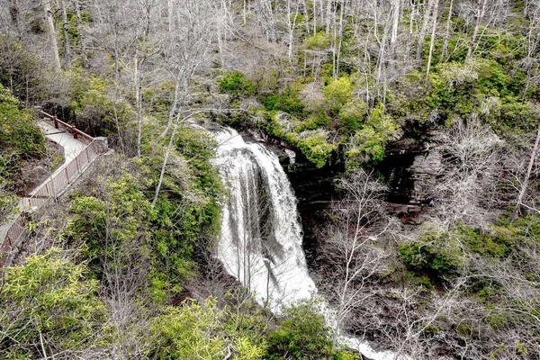 Scenic Waterfall Roadside Going Cliff Boulders Rocks You Can Longer — стоковое фото