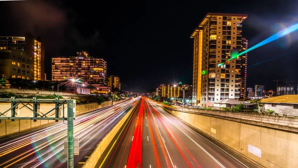 Evening Commute Freeway Night Honolulu Hawaii — Stok fotoğraf