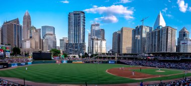 baseball charlotte nc knights baseball stadium and city skyline