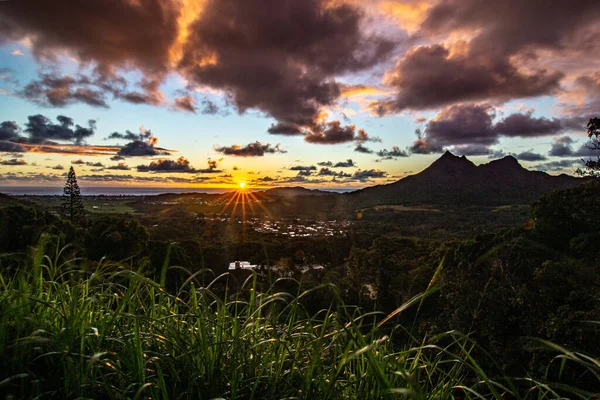 Panoramic Aerial Image Pali Lookout Island Oahu Hawaii Bright Green — Foto Stock