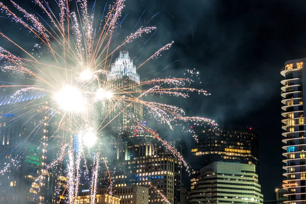 Fireworks Show Charlotte Skyline Post Baseball Game — Stock Photo, Image