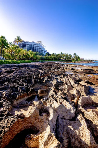 Krásná Modrá Obloha Plážové Scény Tajné Pláži Oahu Hwaii — Stock fotografie