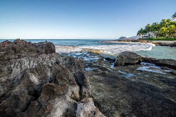 Piękne Błękitne Niebo Plaża Sceny Tajnej Plaży Oahu Hwaii — Zdjęcie stockowe