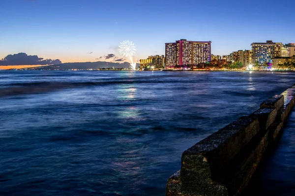 Zonsondergang Waikiki Strand Gebied Oahu Hawaii — Stockfoto