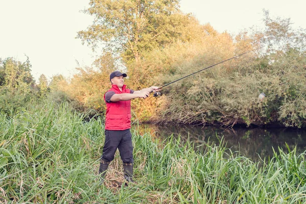 Sport Horgászat Folyón Horgászfelszerelés — Stock Fotó