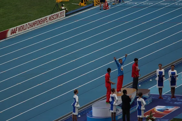 IAAF international athletics championship in Moscow 2013. A.Ivanov won the first gold medal — 스톡 사진