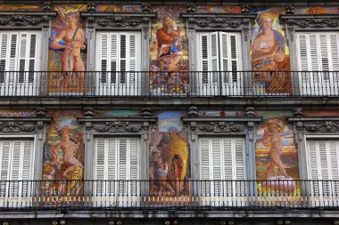 ayrıntılı bir binanın, plaza mayor, madrid, İspanya