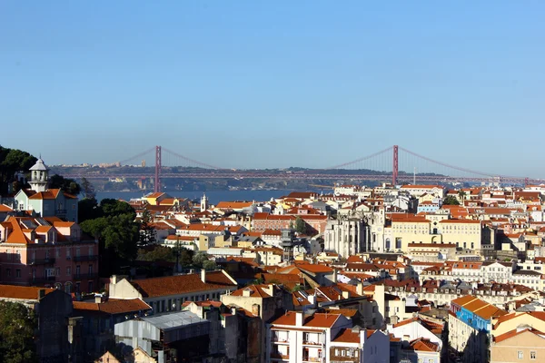 Baixa and Tagus bridge, Lisbon, Portugal — Stock Photo, Image