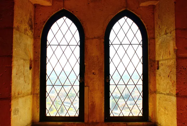 Detalj av några gamla fönster, leiria, portugal — Stockfoto