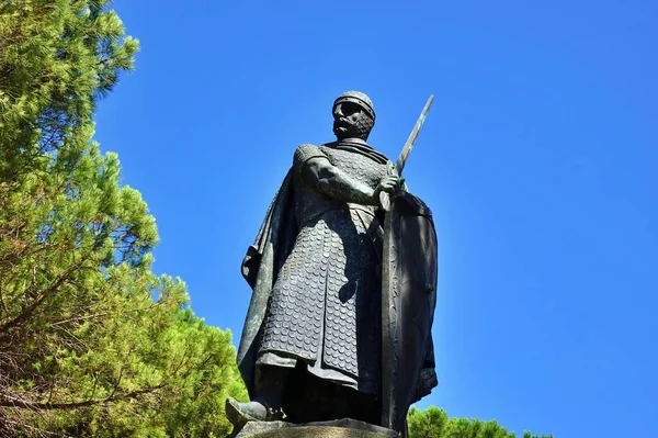 Detail of the statue of the fist king of Portugal, Afonso Henriques. Statue located of the castle of saint George, Lisbon, Portugal