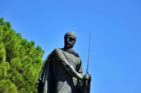 Detail of the statue of the fist king of Portugal, Afonso Henriques. Statue located of the castle of saint George, Lisbon, Portugal