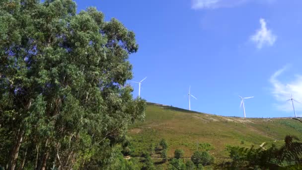 Portugal Wind Turbine Eolic Moving Lousa Portuguese Mountain Range — Vídeo de Stock