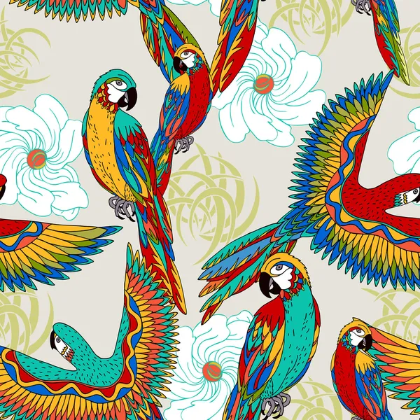 Vintage, kleurrijke achtergrond met papegaaien, thema exotische beac — Stockfoto