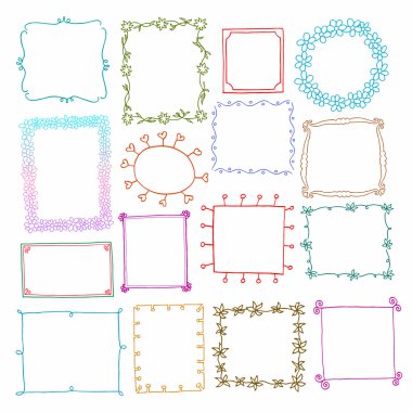 Vintage photo frames set, doodle style, ornamental and cute photo clipart