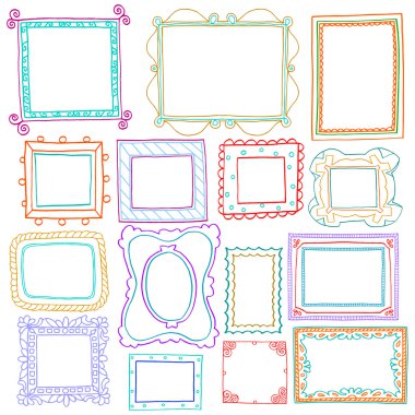 Vintage photo frames set, doodle style, ornamental and cute photo clipart