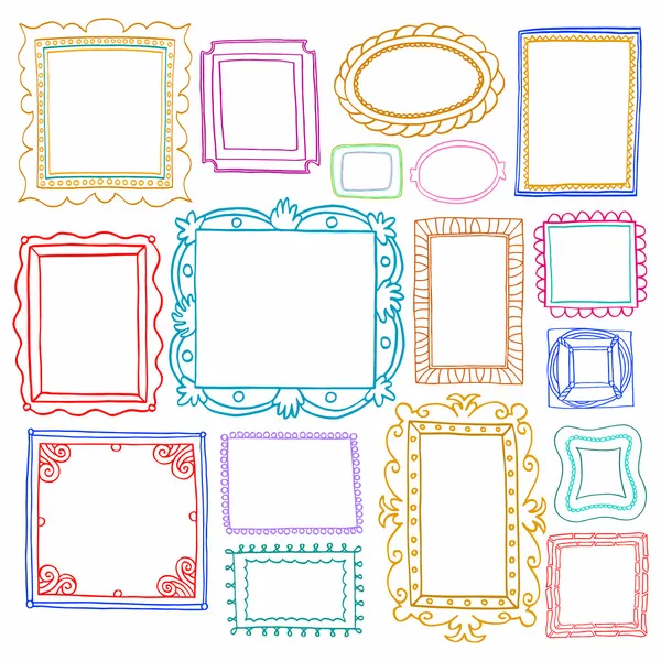 Vintage photo frames set, doodle style, ornamental and cute photo — Stock Vector