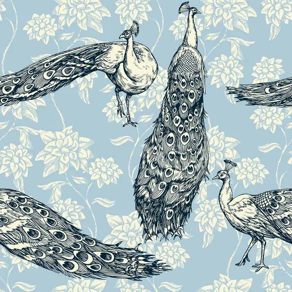 Vintage fond antique, motif sans couture de la mode avec des oiseaux — Image vectorielle