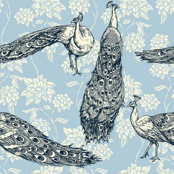 Vintage antique background, fashion seamless pattern with birds — Stock Illustration Vintage antique background, fashion seamless pattern with birds Royalty Free Stock Illustrations