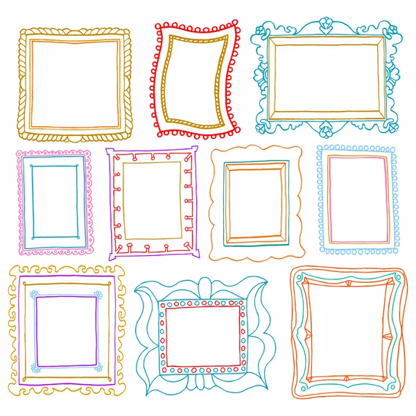 Vintage foto frames set, tekening doodle stijl, antigue ornament — Stockvector