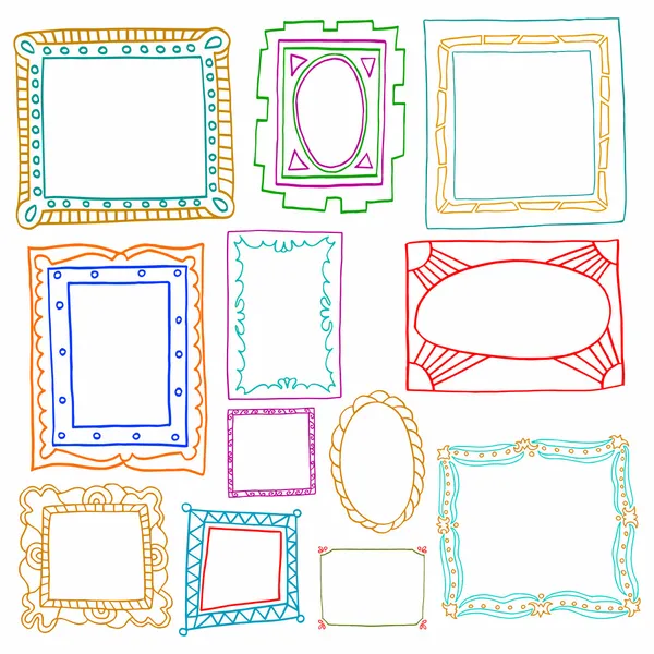 Vintage foto frames set, tekening doodle stijl, antigue ornament — Stockvector