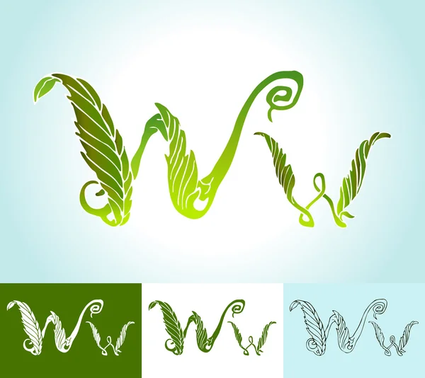 Alfabeto de folhas verdes, vetor criativo, bonito, desenhado à mão —  Vetores de Stock