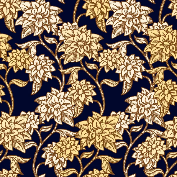 Ročník květinové pozadí, krásné květiny, módní vzor bezešvé, barevné vektorové wallpaper, viktoriánské grafické zalomení, nejstarší styl vzorek tkaniny, umělecká výzdoba — Stockový vektor