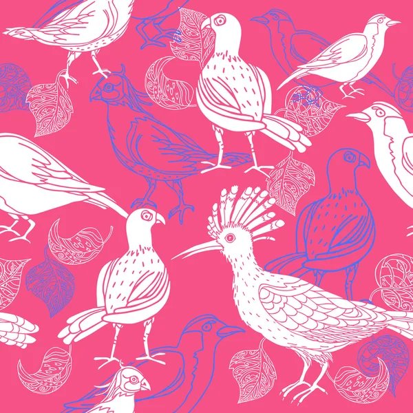 Fondo vintage, patrón inconsútil de moda rosa con pájaros — Vector de stock