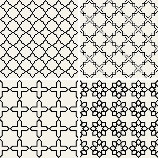 Abstrakt, moderna bakgrunder set, geometriska seamless mönster, islam stil prydnad — Stock vektor
