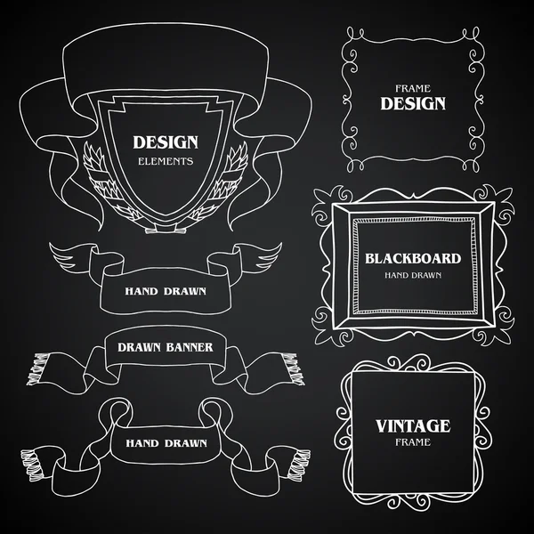 Vintage chalkboard photo frames set, drawing doodle style, ornamental, cute calligraphic design elements — Stock Vector