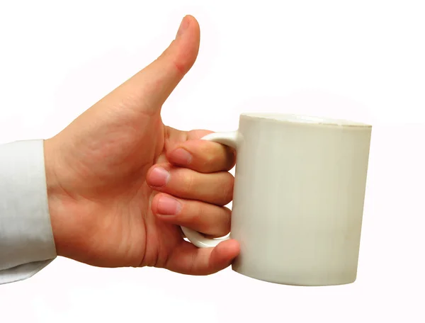 Man hand with cup of te Stock Photo