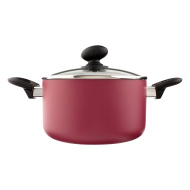Red pot with cover. Isolated on white background