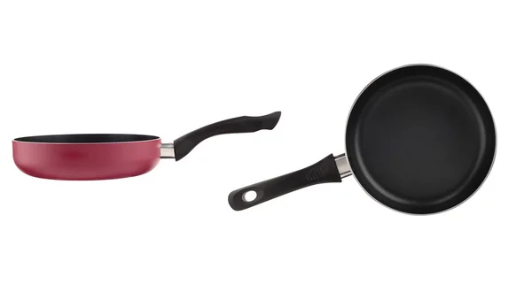 Red frying pan in two perspectives on white background — Stockfoto