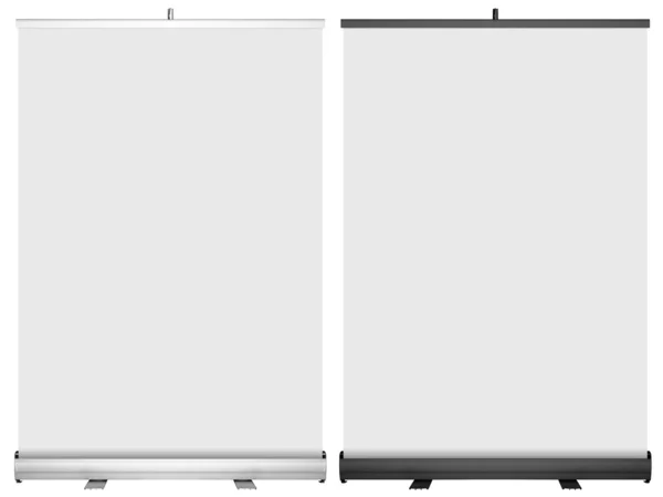 Roll up banner stand. Silver and black color. — Stock Photo, Image