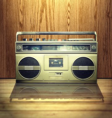 ahşap arka plan Vintage stereo oyuncu.