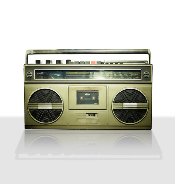 Vintage stereo player in white background.