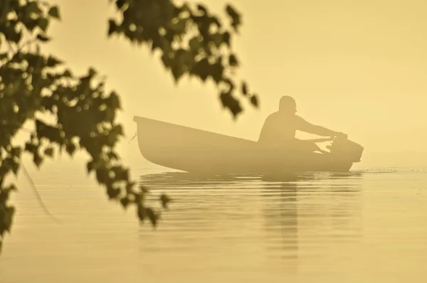 Hombre en el río en la niebla Imágenes de stock libres de derechos