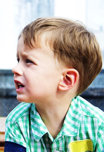 Profile of a Little Cute Boy Outside. Horizontal Image — Stock Photo, Image