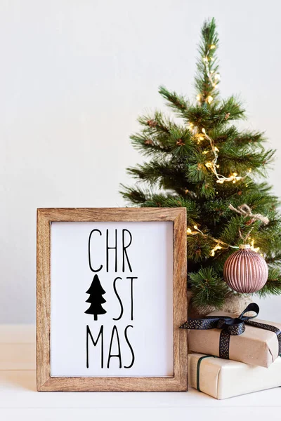 Christmas Background Wooden Picture Frame Text Christmas Decoration Winter Holidays — Stock Photo, Image